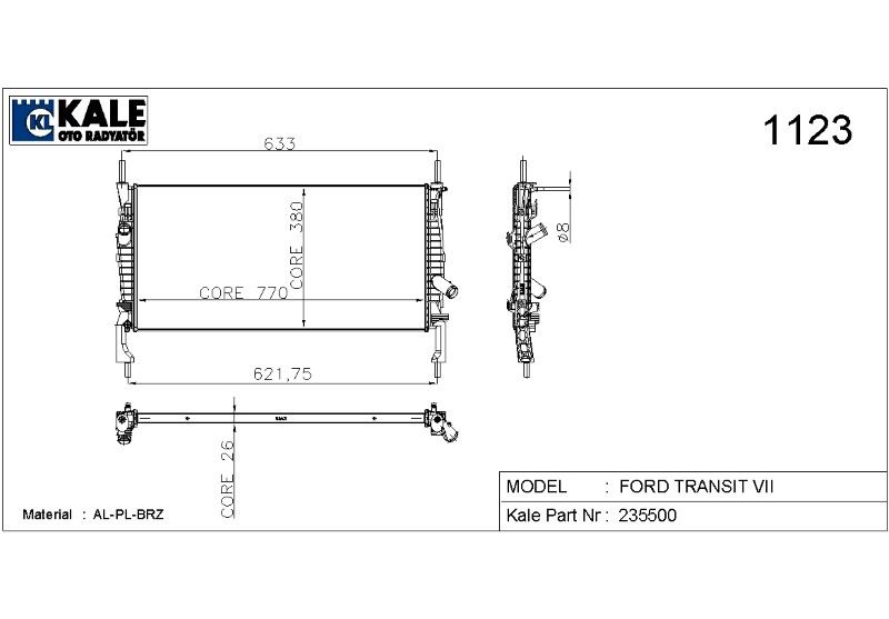 0222281AB-1.jpg RADYATÖR FORD TRANSIT TURBO (V347) AC 1 SIRA ALÜMİNYUM BRAZİNG SİSTEM (1 AD ) - Görsel 1