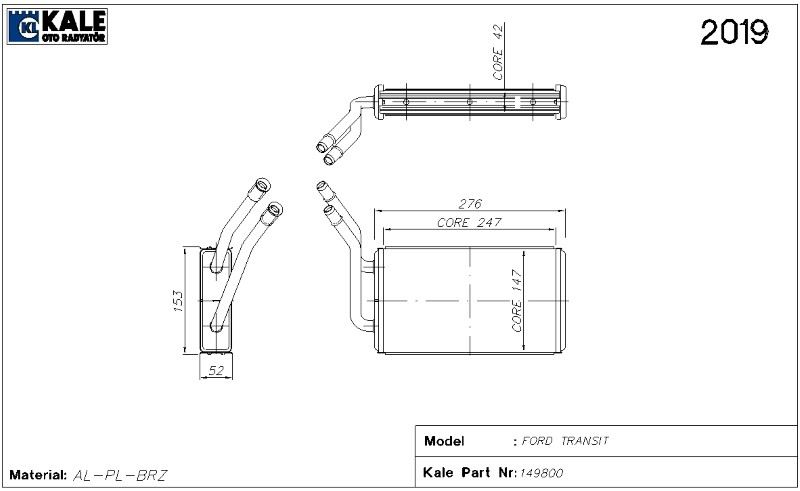 0288892AB-1.jpg KALORİFER RADYATÖRÜ FORD TRANSIT V184 KLİMASIZ 2 SIRA ALÜMİNYUM BRAZİNG SİSTEM (1 AD ) - Görsel 1