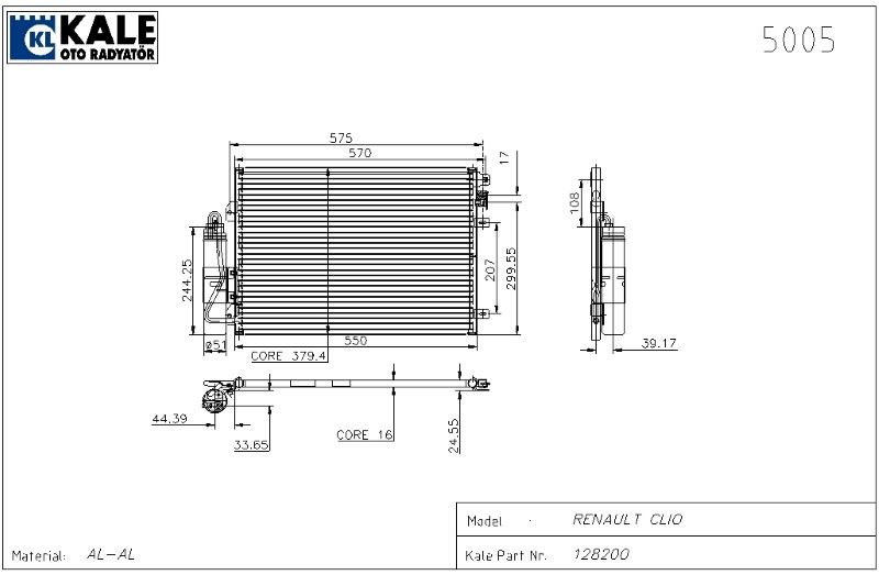 050ABC030-1.jpg KLİMA RADYATÖRÜ RENAULT CLIO II KANGO 97-01 1.2 1.4 1.5 (1 SIRA AL+PL SİSTEM) (1 AD ) - Görsel 1