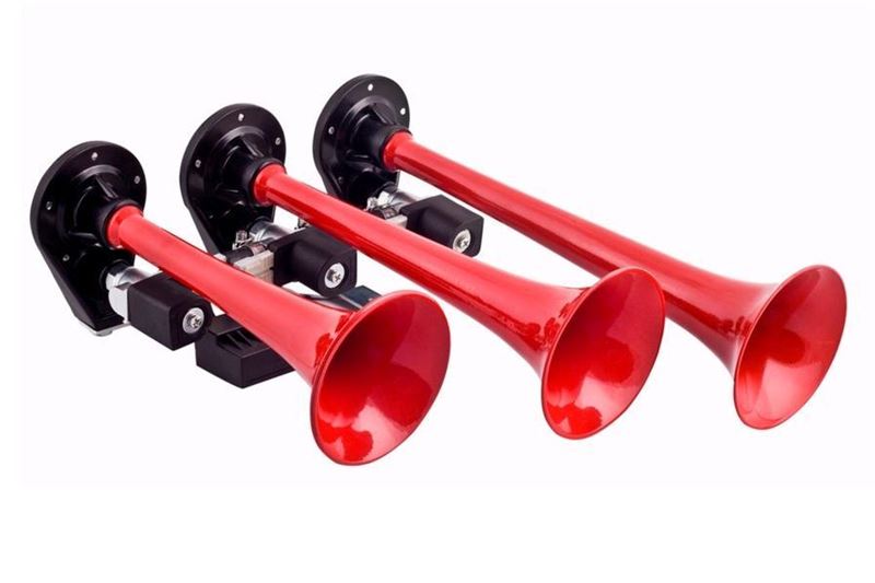 80EH24.000.03-1.jpg 24V ÜÇLÜ DALİ DALİ KORNA PLASTİK KIRMIZI BORULU (1 AD ) - Görsel 1