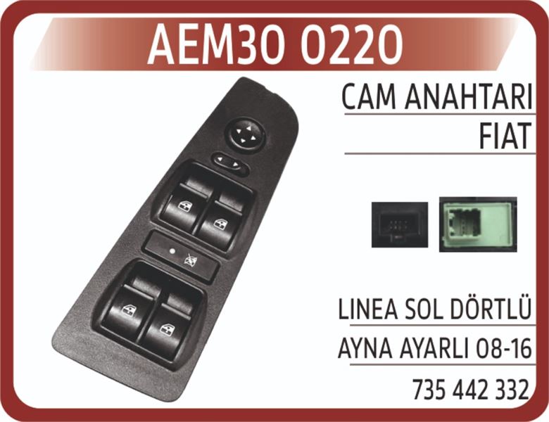 AEM300220-1.jpg AN 220 CAM KALDIRMA ANAHTARI (ÇERÇEVELİ) FIAT LINEA SOL DÖRTLÜ (1 AD ) - Görsel 1