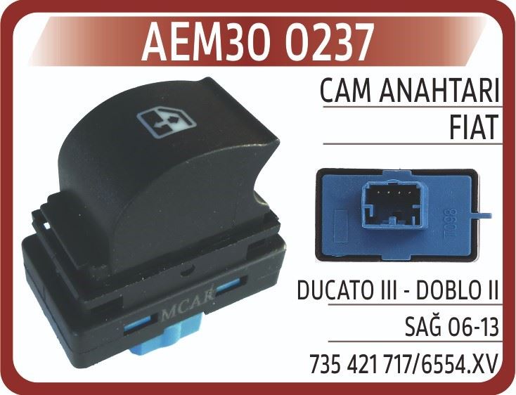 AEM300237-1.jpg AN 237 CAM KALDIRMA ANAHTARI SAĞ FIAT DUCATO III - DOBLO II (1 AD ) - Görsel 1