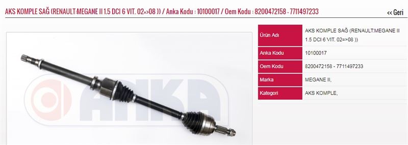 ANKA-1010-0017-1.jpg ON AKS KOMPLE SAĞ MEGANE II 1,5 DCI M-T 6 VİTES 02-09 (DIS FREZE:25-IC FREZE:26-UZUNLUK:905) (1 AD ) - Görsel 1