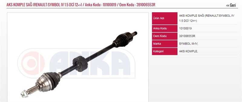 ANKA-1010-0019-1.jpg ON AKS KOMPLE SAĞ SYMBOL IV-SANDERO II 1,5DCI K9K 12=> (1 AD ) - Görsel 1