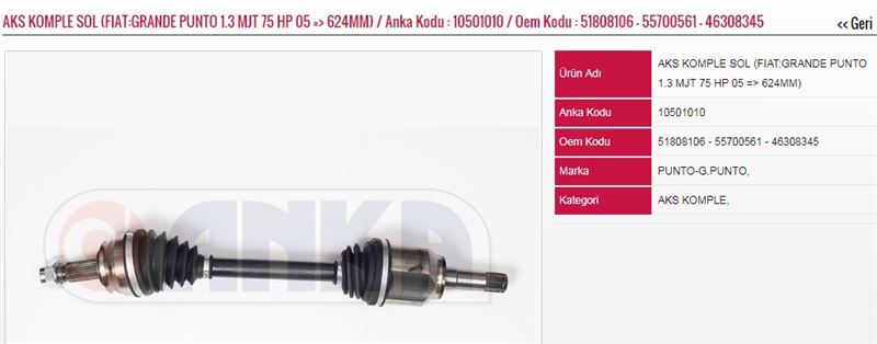 ANKA-1050-1010-1.jpg AKS KOMPLE SOL 1.3 MJT 75 HP 05=> 624MM FIAT GRANDE PUNTO (1 AD ) - Görsel 1