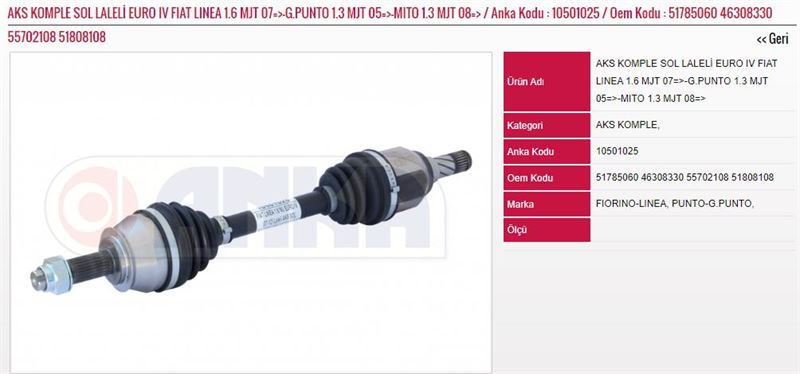 ANKA-1050-1025-1.jpg AKS KOMPLE SOL LALELİ EURO IV FIAT LINEA 1.6 MJT 07- GRANDE PUNTO 1.3 MJT 05- MITO 1.3 MJT 08- (1 AD ) - Görsel 1