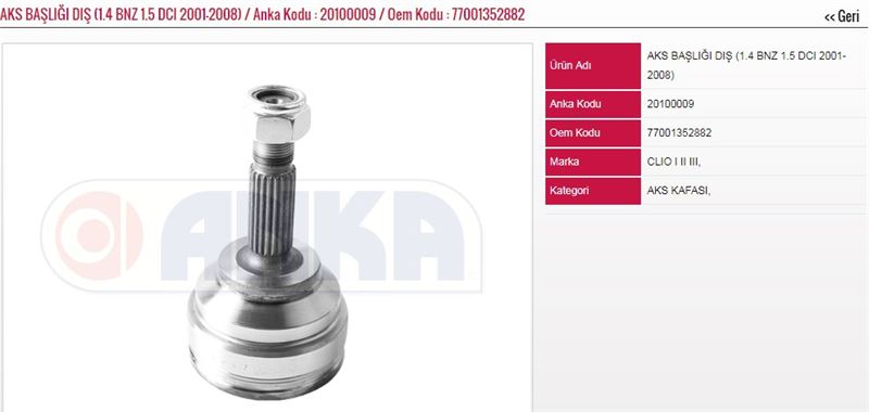 ANKA-2010-0009-1.jpg AKS KAFASI CLIO 1,4 BENZINLI-1,5DCI 01-08 (DIS FREZE:21-IC FREZE:28) (1 AD ) - Görsel 1