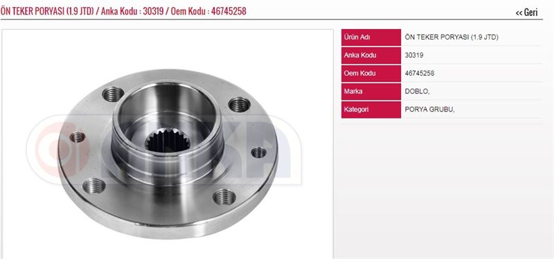 ANKA-30319-1.jpg ÖN TEKER PORYASI 1.9 JTD FIAT DOBLO 00-10 (1 AD ) - Görsel 1