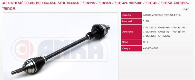 ANKA-51518-1.jpg AKS KOMPLE SAĞ (10100003) RENAULT R19 (1 AD ) - Görsel 1