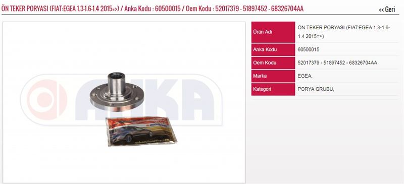 ANKA-6050-0015-1.jpg ÖN TEKER PORYASI 1.3-1.6-1.4 15=> FIAT EGEA 15- (1 AD ) - Görsel 1