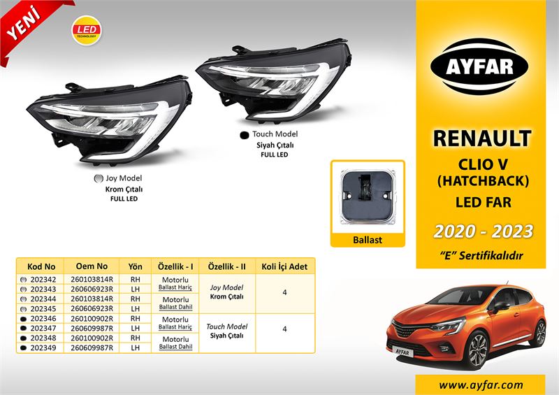 AYF.202348-1.jpg FAR SİYAH ÇITALI MOTORLU SAĞ (BALLAST BEYİN DAHİL) RENAULT CLIO V HATCBACK (2020-2023) (1 AD ) - Görsel 1