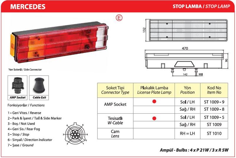 AYF.ST1009-9-1.jpg ÜNİV.STOP LAMBASI PLAKALI (ALTTAN AMP SOKETLİ) (1 AD ) - Görsel 1