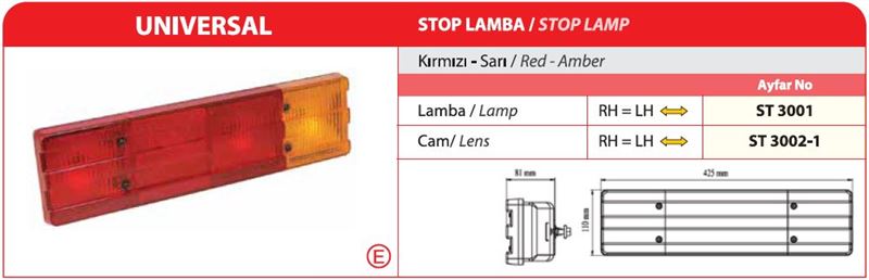 AYF.ST3001-2.jpg MERCEDES KAMYONET-MİNİBÜS STOP LAMBASI KIRMIZI-SARI (1 AD ) - Görsel 1