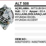ALTERNATÖR 12V 85A HYUNDAI EXCEL / ACCENT MITSUBISHI TİP (1 AD )