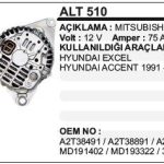 ALTERNATÖR 12V 75A HYUNDAI EXCEL / ACCENT 91-99 MITSUBISHI TİP (1 AD )