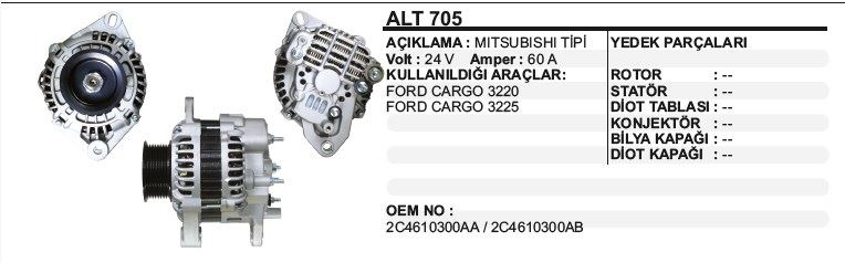 DD-ALT705-1.jpg ALTERNATÖR 24V 60 A FORD KARGO 3225 / 3227 MITSUBISHI TİP (1 AD ) - Görsel 1