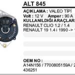 ALTERNATÖR 12V 90A RENAULT R19- 1.4 İ /90-99 /CLIO 1.2-1 4 VALEO TİP (1 AD )
