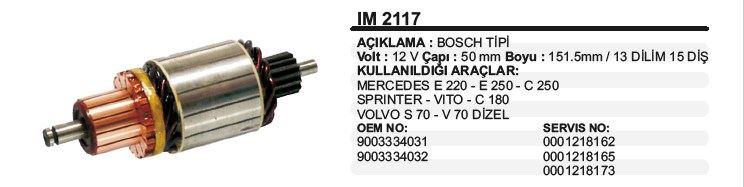 DD-IM2117-1.jpg KOLLEKTÖR 12V 15 DİŞ SPRINTER / MERCEDES VITO / C180 E 220 E 250 C 250-VOLVO S 70-V 70 D BOSCH TİP (1 AD ) - Görsel 1
