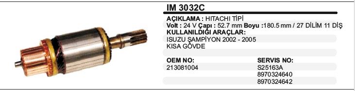 DD-IM3032C-1.jpg KOLLEKTÖR 24V 11 DİŞ ISUZU ŞAMPİYON 02-2005 MODEL HITACHI TİP (1 AD ) - Görsel 1