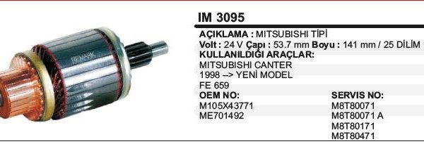 KOLLEKTÖR 24V 13 DİŞ MITSUBISHI YM CANTER 98-> MITSUBISHI TİP (1 AD )