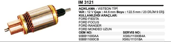 DD-IM3121-1.jpg KOLLEKTÖR 12V 9 DİŞ FORD CONNECT / FOCUS RANGER-MONDEO UZUN VİSTEON TİP (1 AD ) - Görsel 1