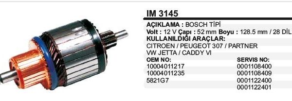 KOLLEKTÖR VW CADDY VI/JETTA/PEUGEOT 307/PARTNER 011 217 BOSCH TİP (1 AD )