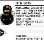 MARŞ MOTORU 9 DİŞ 12V D6R SKODA FELICIA 135/136(84-94) / FAVORIT 1.3 LX/GLX(95-03)  VALEO TİP (1 AD )