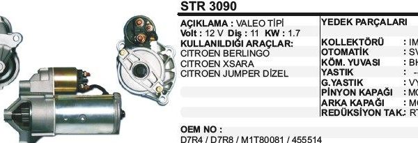 MARŞ MOTORU 11 DİŞ 12V D7R CITROEN BERLINGO-XSARA-JUMPER DİZEL  VALEO TİP (1 AD )