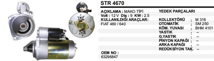 DD-STR4670-1.jpg MARŞ MOTORU 9 DİŞ 12V FIAT TRAKTÖR 480-640 MAKO TİPİ (1 AD ) - Görsel 1