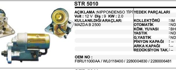 MARŞ MOTORU 9 DİŞ 12V MAZDA B2500 YM 9D. NIPPONDENSO TİP (1 AD )