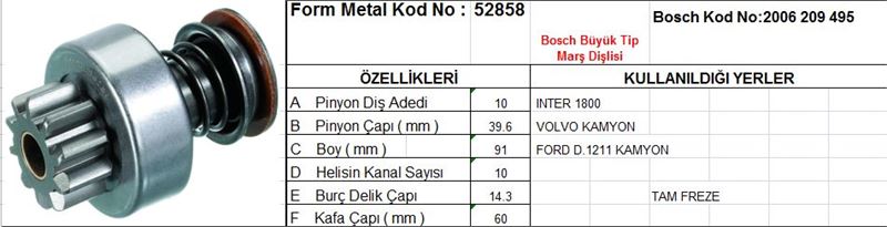 FM52858-1.jpg MARŞ DİŞLİSİ 10 DİŞ 10 KANAL BOSCH TİPİ INTER 1800 VOLVO KAMYON FORD CARGO D1211 KAMYON TAM FREZE TAM FR. DS=10 DKÇ=40 BOY=91 KS=10 BDÇ=14,3 GÇ=60 (1 AD ) - Görsel 1