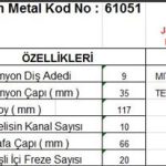MARŞ DİŞLİSİ 9 DİŞ 10 KANAL JAPON TİPİ MITSUBISHI CANTER KAMYON TEK TEKER KOMPLE  DS=9 DKÇ=35 BOY=117 KS=10 GÇ=66 DİF=20 (1 AD )