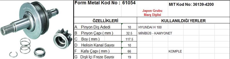 FM61054-1.jpg MARŞ DİŞLİSİ 10 DİŞ 10 KANAL JAPON TİPİ HYUNDAI H100 KOMPLE DS=10 DKÇ=32,5 BOY=117,5 KS=10 GÇ=66 DYF=19 (1 AD ) - Görsel 1