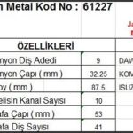 MARŞ DİŞLİSİ 9DİŞ ISUZU D-MAX DAWEO FORKLİFT-KOMATSU FD25 FORKLİFT 10KANA  DS=9 DKÇ=32,2 BOY=87,5 KS=10 GÇ=53 KDS=41 (1 AD )