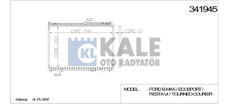 KL341945-1.jpg RADYATÖR FORD B-MAX FIESTA VI /FIESTA VI VAN TRANSIT COURİER 09+ TDCI AL/PL/BRZ (1 AD ) - Görsel 1