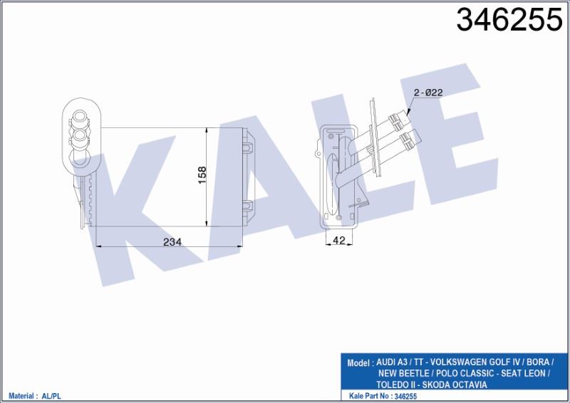 KL346255-1.jpg KALORİFER RADYATÖRÜ MEKANİK AUDI A3/TT VW GOLF IV/BORA/NEW BEETLE/POLO CLASSIC - SEAT LEON/TOLEDO II (1 AD ) - Görsel 1