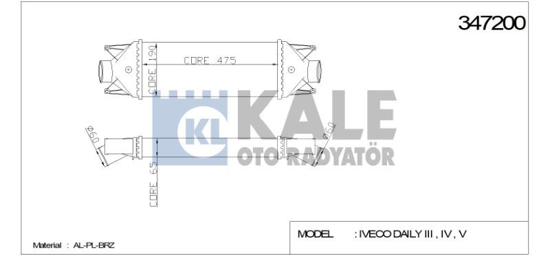 KL347200-1.jpg TURBO RADYATÖRÜ (INTERCOOLER) IVECO DAILY III - IV - V (475X187X64) AL/PL/BRZ (1 AD ) - Görsel 1