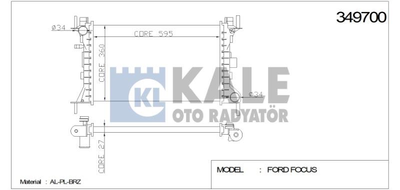 KL349700-1.jpg RADYATÖR FORD FOCUS 2.0 98-- (598X361X26) AL/PL/BRZ (1 AD ) - Görsel 1