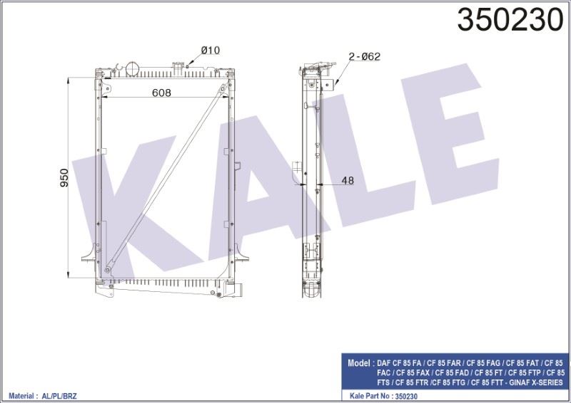 KL350230-1.jpg RADYATÖR(ÇERÇEVELİ) (MT) DAF CF 85 FA /CF 85 FAR /CF 85 FAG /CF 85 FAT /CF 85 FAC /CF 85 FAX / AL/BRZ (950X608X48) (1 AD ) - Görsel 1