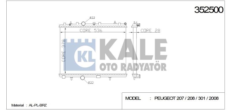 KL352500-1.jpg RADYATÖR PEUGEOT 301/207/208 2008 CITROEN C2 C3 C-ELYSEE PARTNER TEPEE(378X538X26) AL/PL/BRZ (1 AD ) - Görsel 1