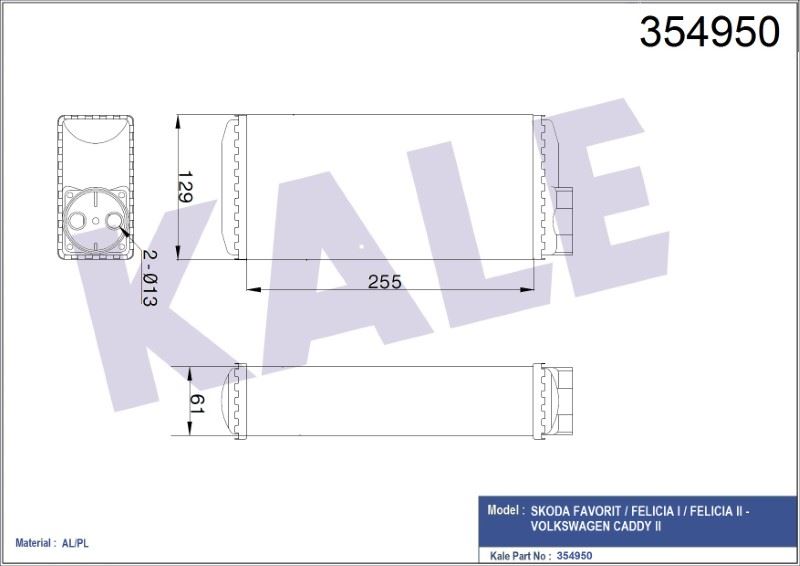 KL354950-1.jpg KALORİFER RADYATÖRÜ SKODA FAVORIT FELICIA I FELICIA II - VW CADDY II (1 AD ) - Görsel 1