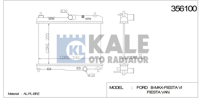 KL356100-1.jpg RADYATÖR FORD B-MAX FIESTA VI FIESTA VAN (350X538X16) AL/PL/BRZ (1 AD ) - Görsel 1