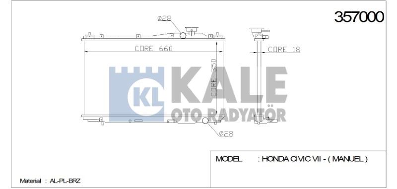 KL357000-1.jpg RADYATÖR HONDA CIVIC VII 1.4-1.6 16V 01-->(MT) (350*658*16) AL/PL/BRZ (1 AD ) - Görsel 1