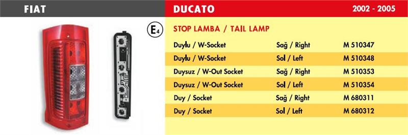 M510353-1.jpg STOP LAMBA FIAT DUCATO PEUGEOT BOXER-CITROEN JUMPER / SAĞ (2001-2005) (DUYSUZ) (1 AD ) - Görsel 1