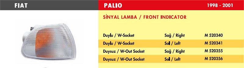M520356-1.jpg SİNYAL LAMBA FIAT PALIO-SIENA / SOL (DUYSUZ) 1998-2001 (1 AD ) - Görsel 1