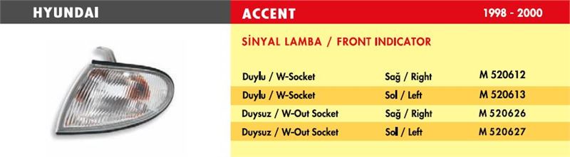 M520626-1.jpg SİNYAL LAMBA HYUNDAI ACCENT / SAĞ (1998-2000) (DUYSUZ) (1 AD ) - Görsel 1