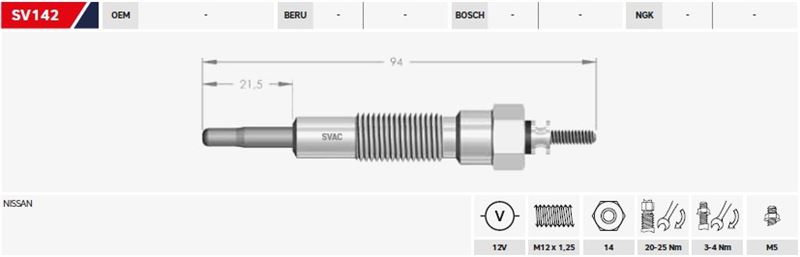 SV.142-3.jpg KIZDIRMA BUJİSİ 12V NISSAN CABAL-CIVILIAN-CLIPPER 3.0D (4 AD ) - Görsel 1
