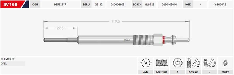 SV.168-3.jpg KIZDIRMA BUJİSİ 4.4V OPEL VECTRA-ASTRA CORSA 1.3-1.7 EURO5 (4 AD ) - Görsel 1