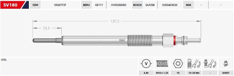 SV.180-3.jpg KIZDIRMA BUJİSİ 4.4V OPEL ASTRA J CORSA D MERİVA B MOKKA 1.7 CDTI (4 AD ) - Görsel 1