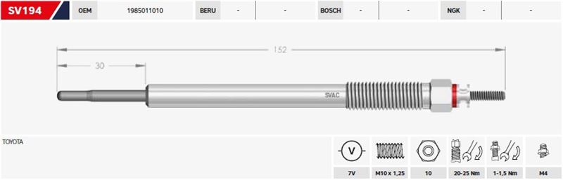 SV.194-3.jpg KIZDIRMA BUJİSİ 7V TOYOTA HILUX VIII (N1): 2.4 D - 2.8 D LAND CRUISER PRADO (J15): 2.8 D-4D (4 AD ) - Görsel 1